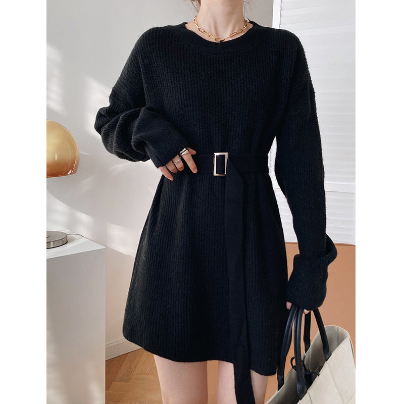 Sweater Dress Women's Mid-length Hedging Thickened Lazy Waist