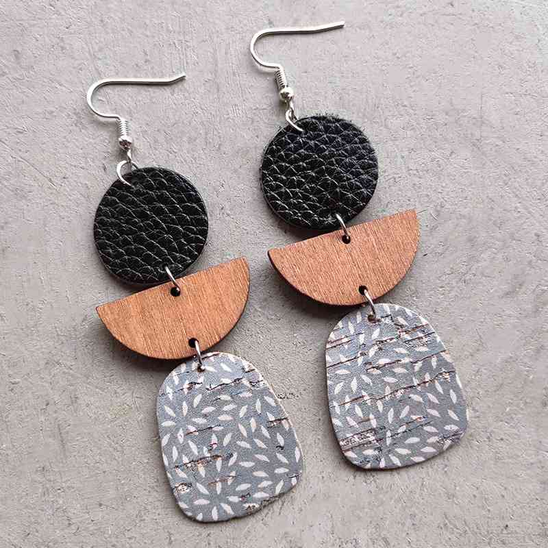 Leather & Wood Drop Earrings