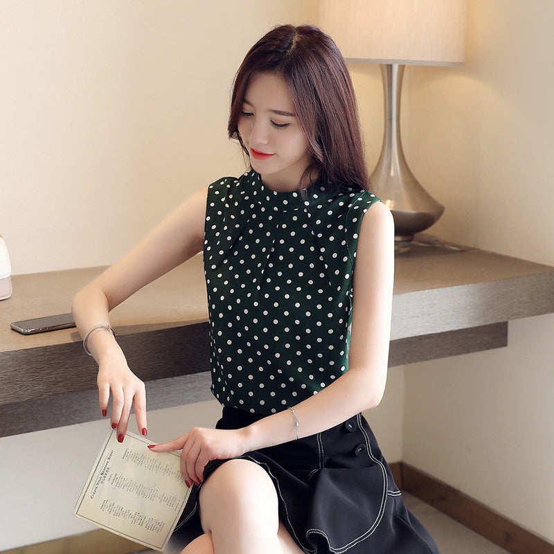 Short sleeveless t-shirt chiffon shirt