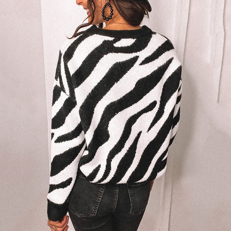 Striped Pullover Stitching Striped Knit Sweater