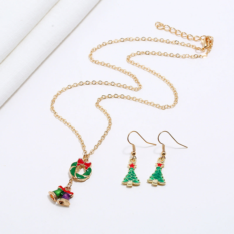 Dripping Christmas Tree Garland Bell Necklace Earrings