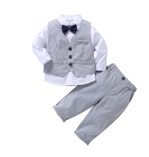 Children's Clothing Spring And Autumn New Boys' Gentleman Three-piece Vest Bow Tie Shirt Trousers