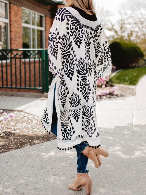 Printed Open Front Slit Cardigan