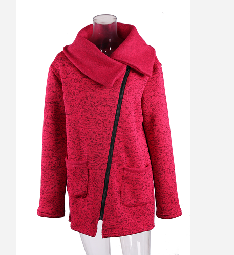 Europe And America Autumn And Winter Side Zipper Plus Velvet Sweater Female Wool Sweater Coat Female - 4KsApparels