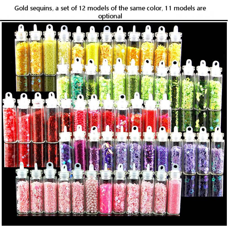 12 Glass Bottle Set Beauty Makeup Manicure Sequins