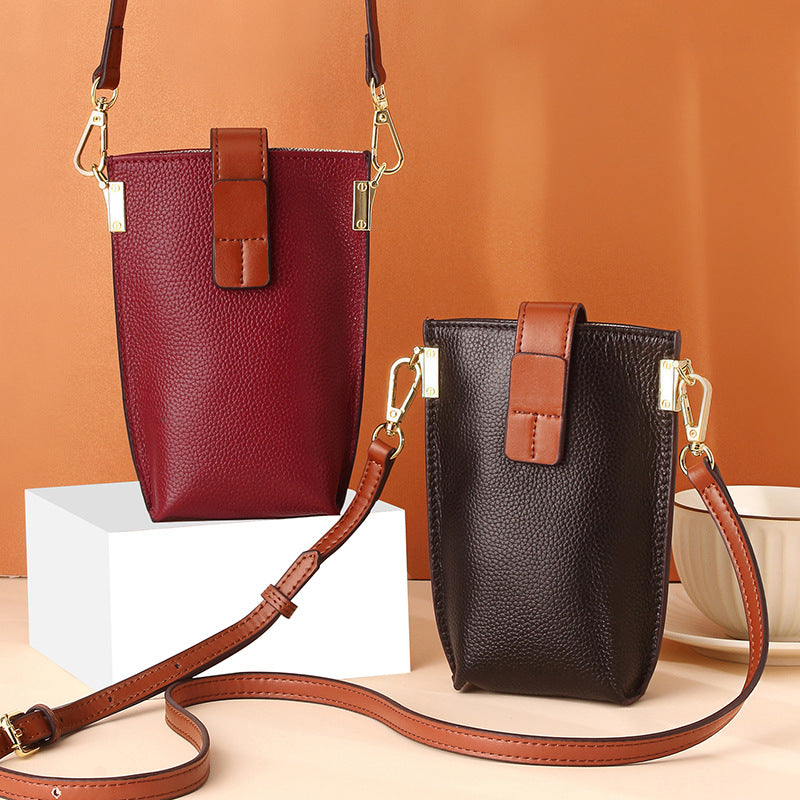 Simple Contrast Color Leather Shoulder Diagonal Bag