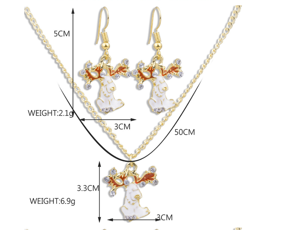 Christmas White Elk Alloy Drop Oil Set Chain Earring Necklace