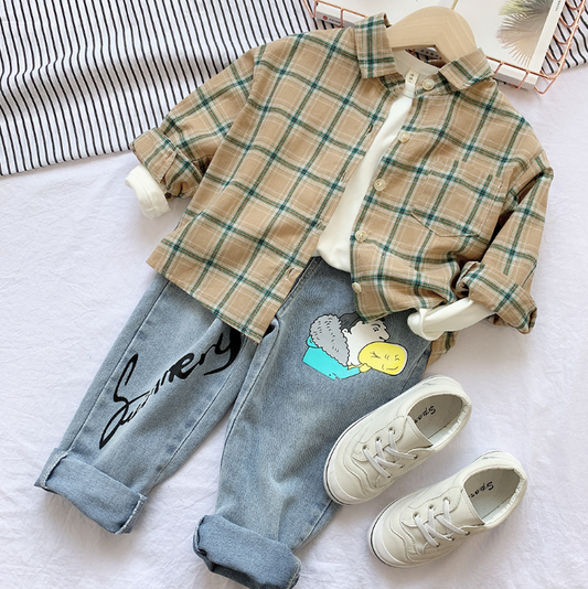 Children's wear 2021 spring boys and girls casual plaid shirt