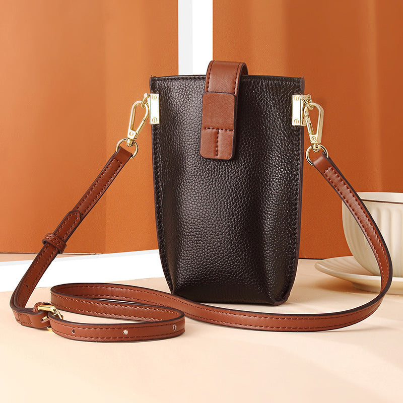 Simple Contrast Color Leather Shoulder Diagonal Bag