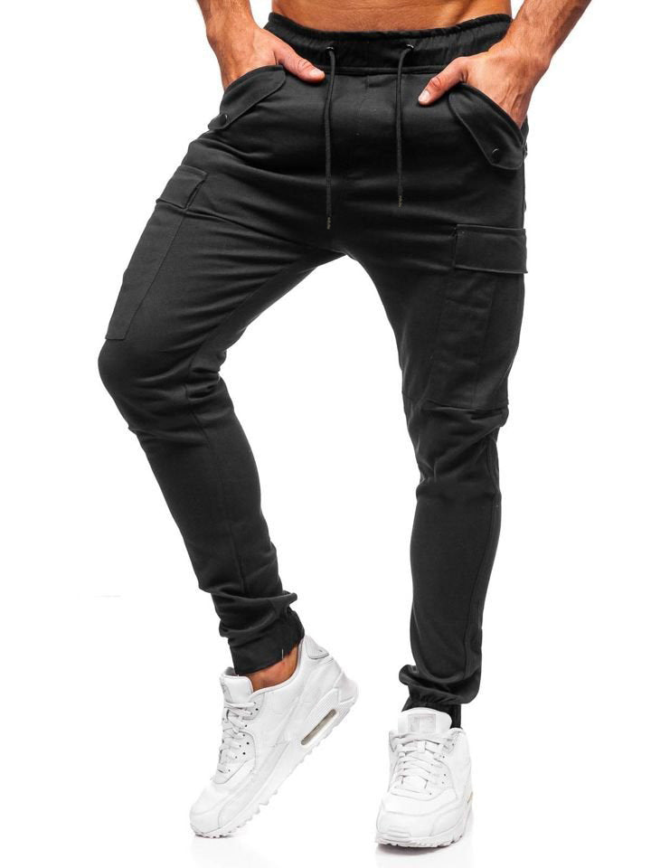 Solid Color Casual Sports Trousers With Flap Pockets