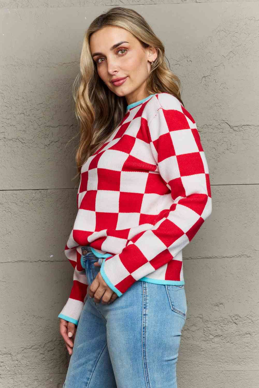 Checkered Round Neck Sweater