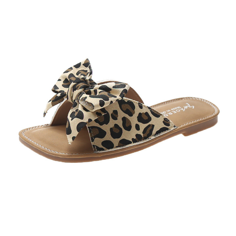 Outer Wear Women's Soft Bottom One Word Bow Slippers