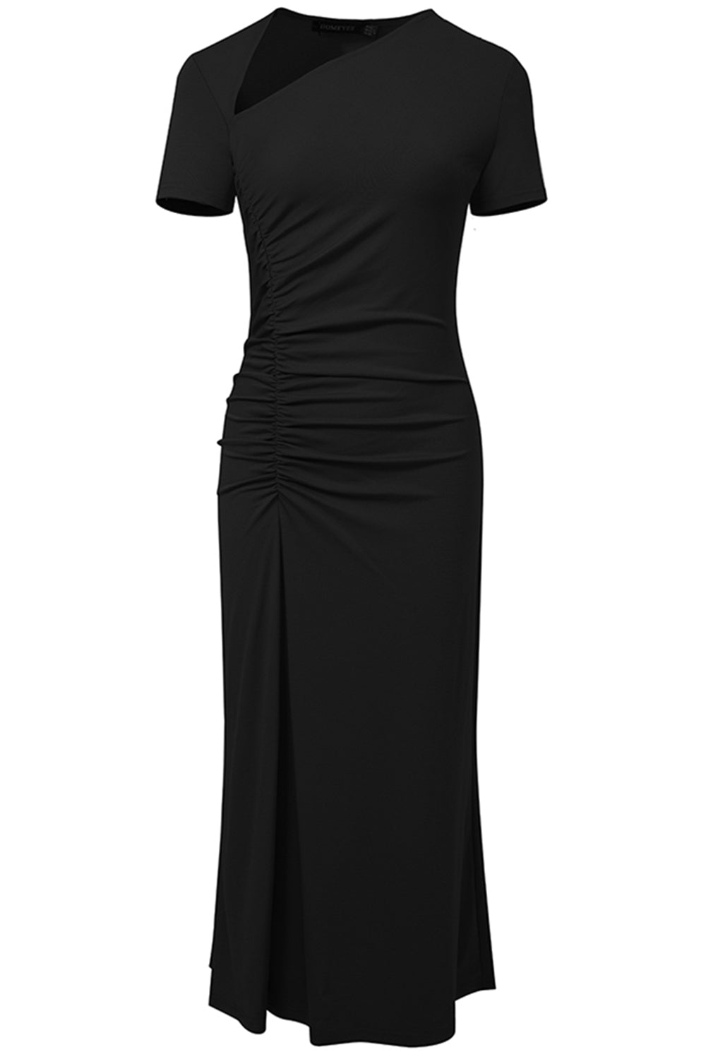 Asymmetrical Neck Short Sleeve Midi Dress