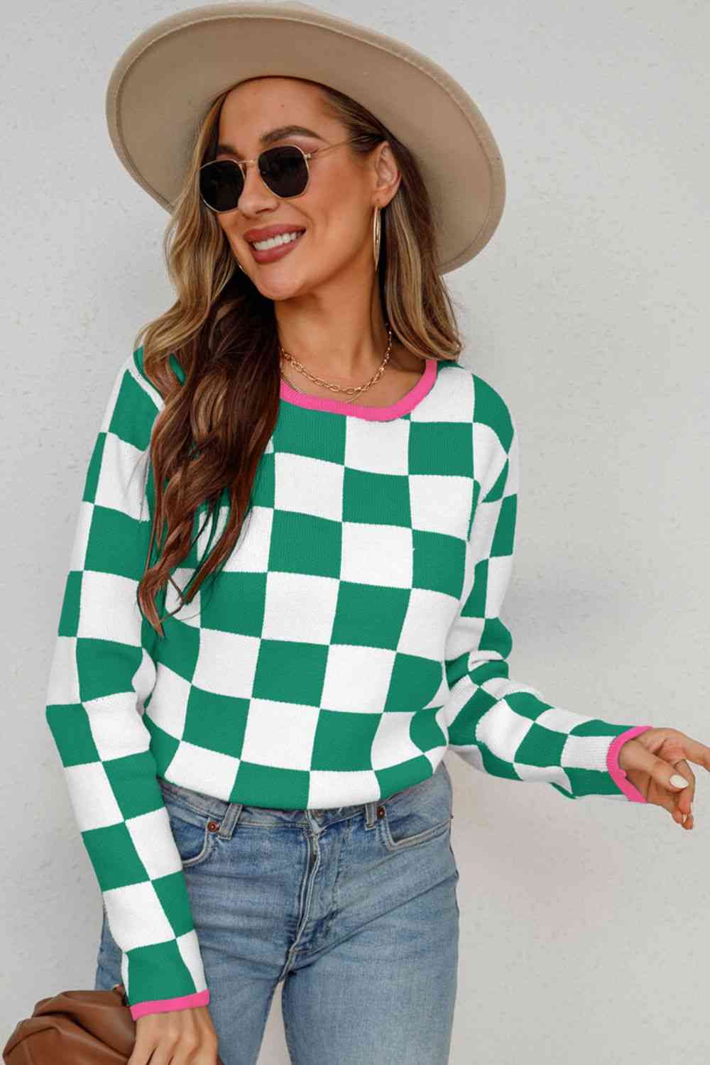 Checkered Round Neck Sweater