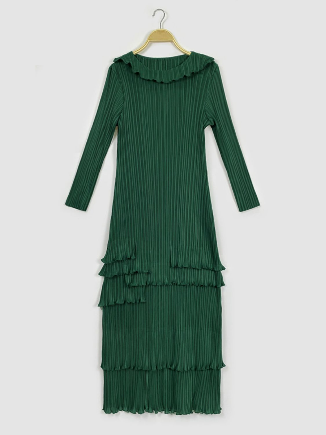 Frill Trim Accordion Pleated Roll Collar Dress