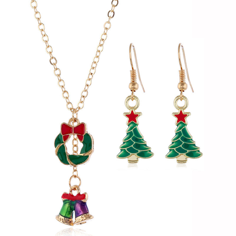 Dripping Christmas Tree Garland Bell Necklace Earrings