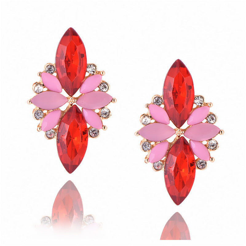 Simple Pink Crystal Inlaid Hao Stone Earring Earrings Women