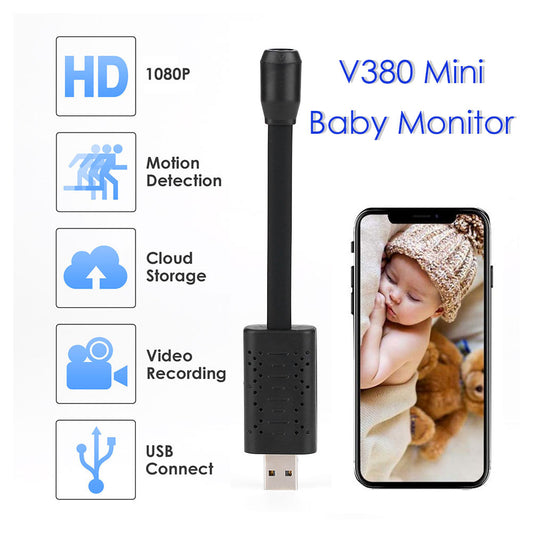 Smart Baby Monitor V380 1080P Mini IP Camera Wireless WiFi Camera Security Surveillance CCTV Camera Loop Recording Camera