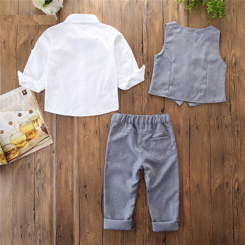 Children's Clothing Spring And Autumn New Boys' Gentleman Three-piece Vest Bow Tie Shirt Trousers