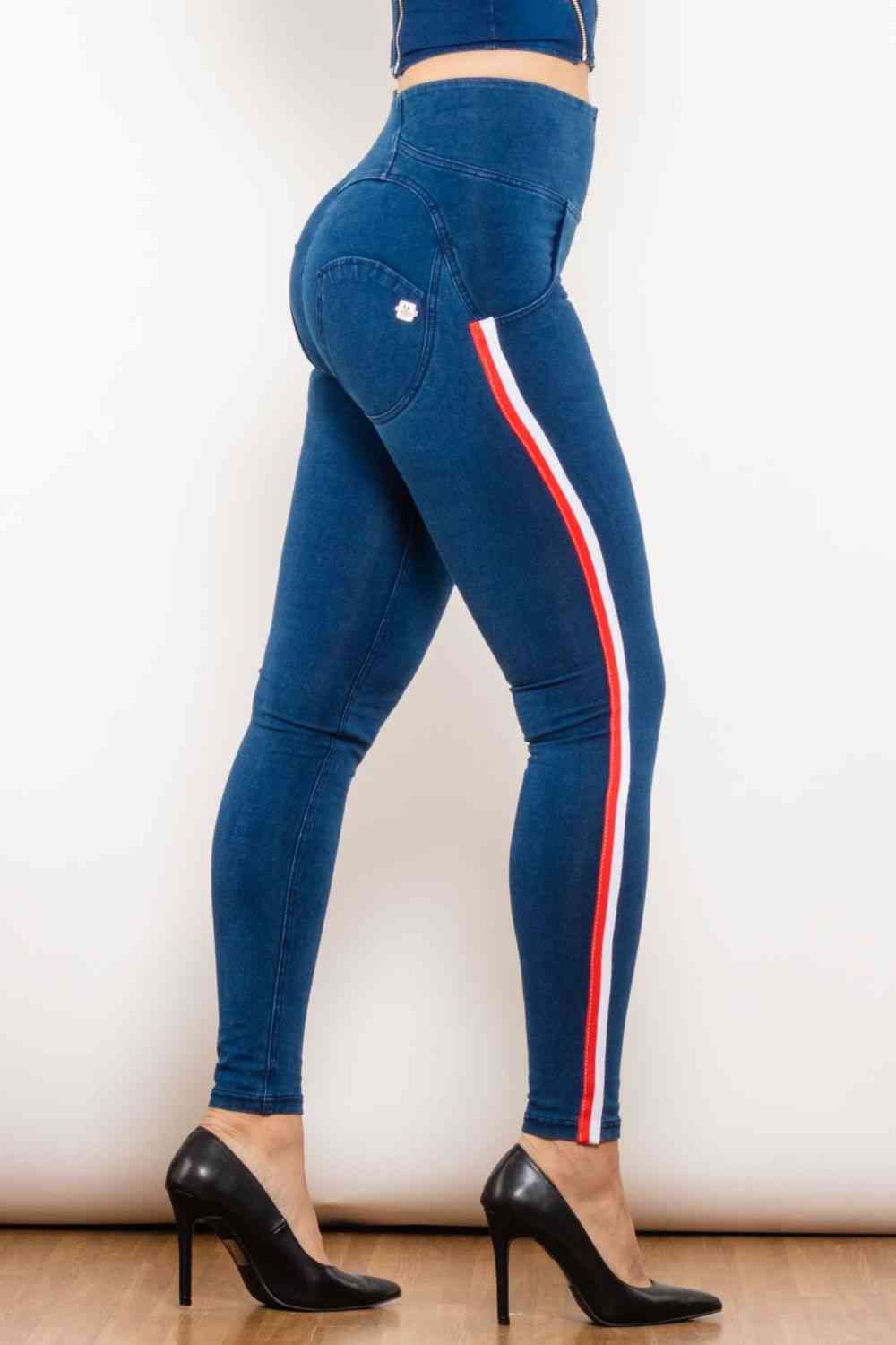 Side Stripe Zip Closure Skinny Jeans