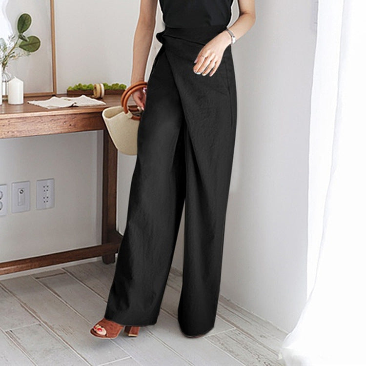 Lace-up irregular wide-leg pants