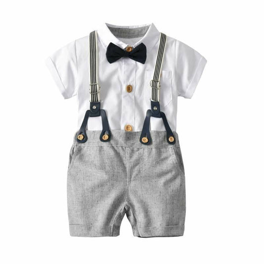 Baby Clothes Suspender Pants Suit Short Sleeve Cotton Gentleman Outwear Trendy