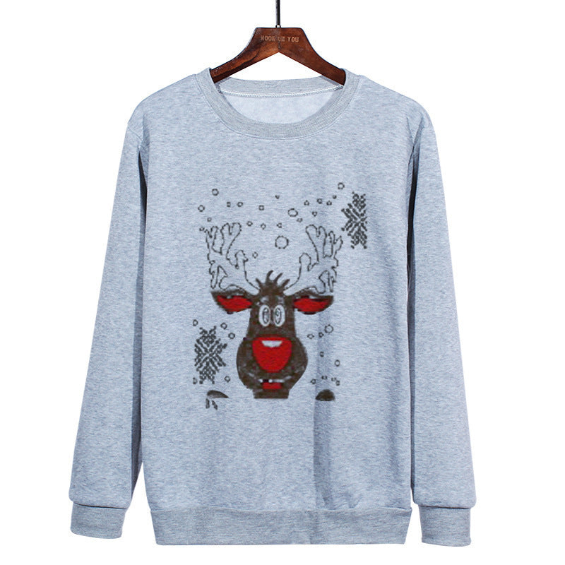 Christmas Antlers Cute Print Crew Neck Sweater