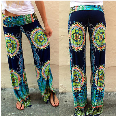 Women Floral Casual Wide Leg Long Harem Pants High Waist Loose Elastic Waist Palazzo Trousers Plus Size New Beach Pants