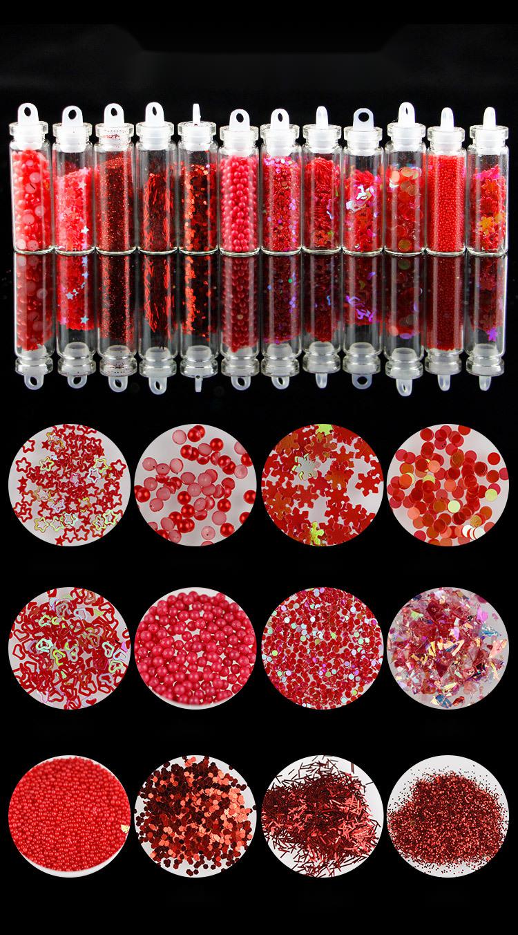 12 Glass Bottle Set Beauty Makeup Manicure Sequins