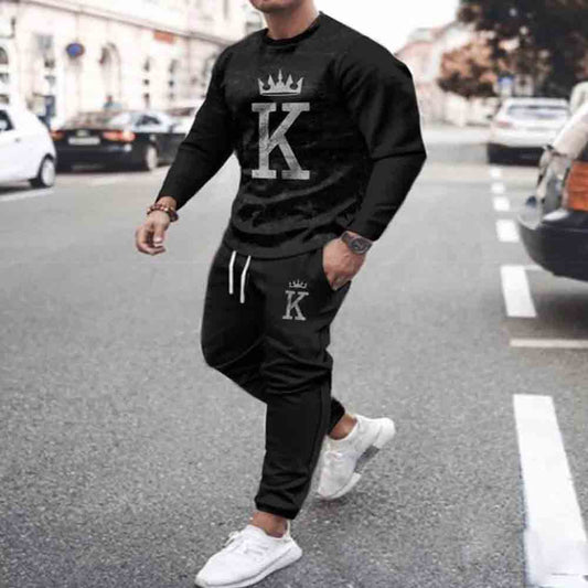 Spring And Autumn Letter K Image Printing Loose Sports Long Sleeve Trousers Suit