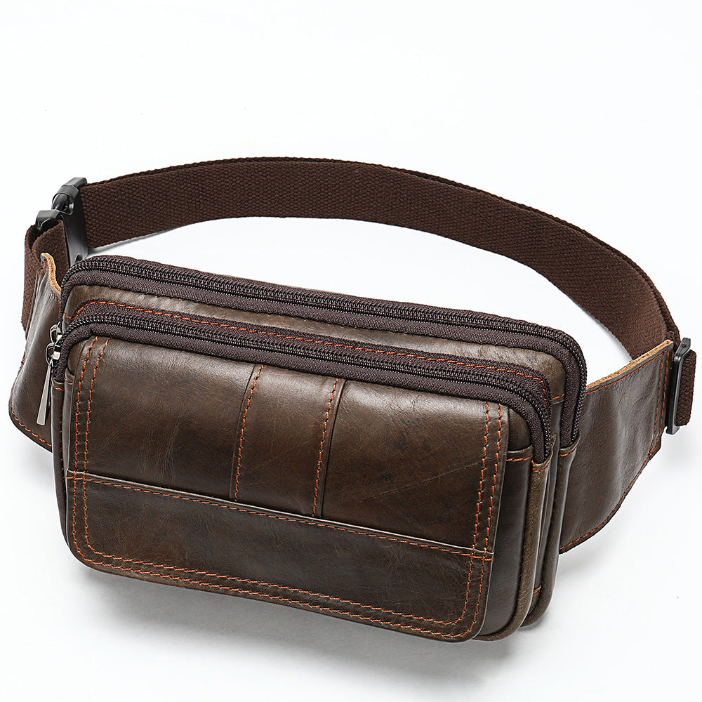 Leather Men's head leather waist bag