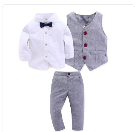 Children's Clothing Spring And Autumn New Boys' Gentleman Three-piece Vest Bow Tie Shirt Trousers