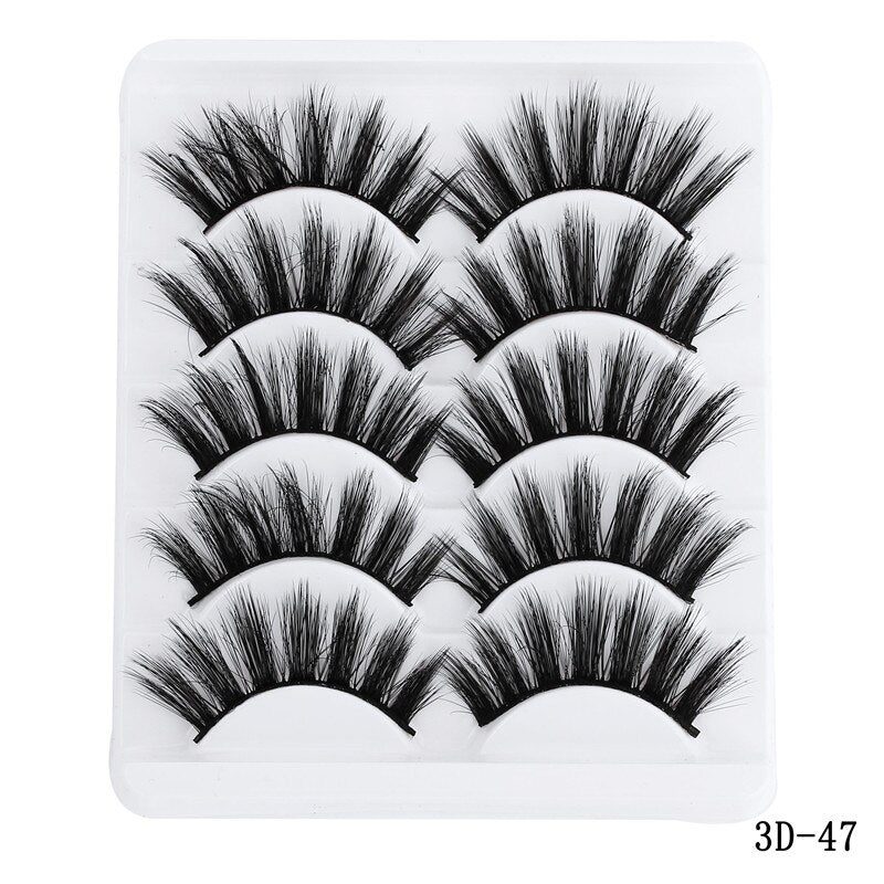 5 Pairs Multipack 5D Soft Mink Hair False Eyelashes Handmade Wispy Fluffy Long Lashes Nature Eye Makeup Tools Faux Eye Lashes - 4KsApparels