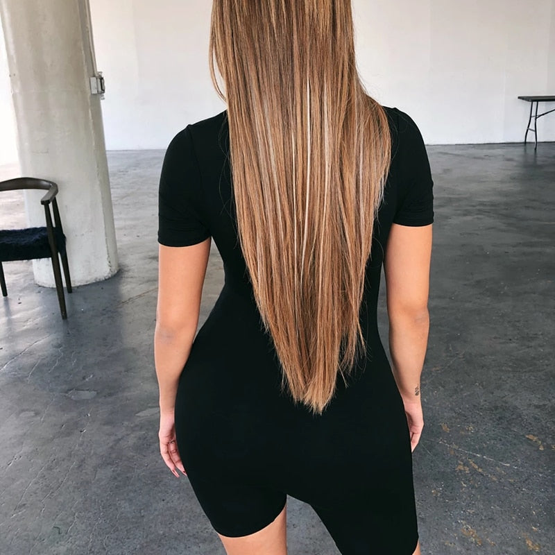 Black Gray Bodycon Playsuit Women Wear On Both Sides Sexy Jumpsuit Autumn 2020 Zip Up Party Club Romper Jumpsuits Shorts - 4KsApparels