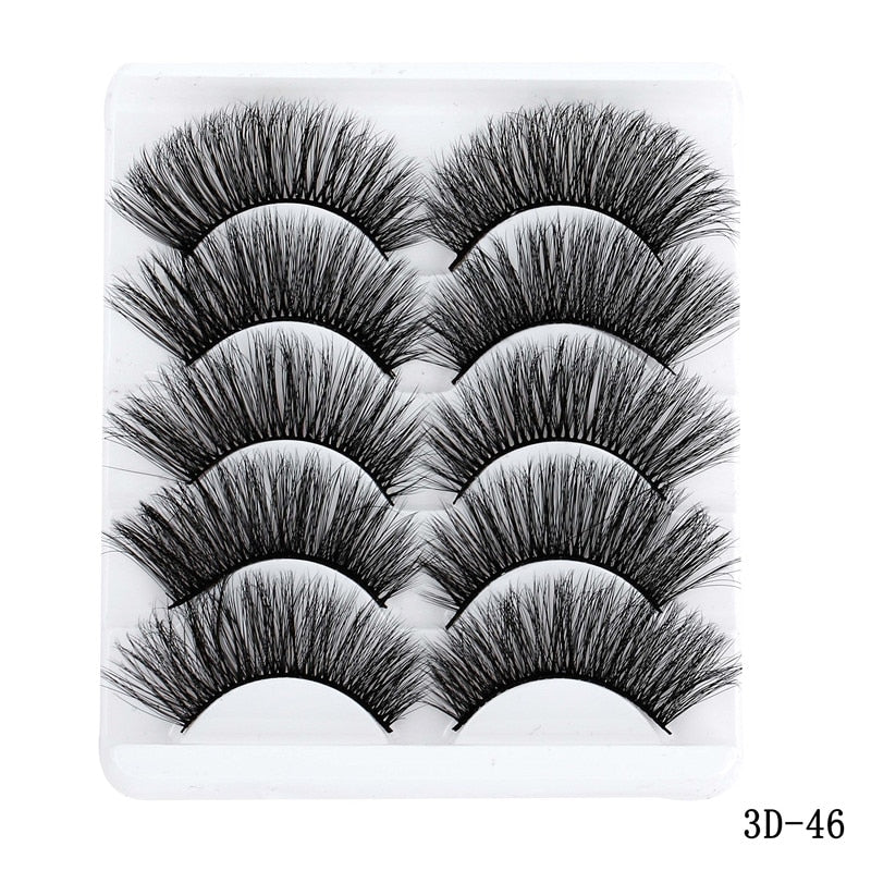 5 Pairs Multipack 5D Soft Mink Hair False Eyelashes Handmade Wispy Fluffy Long Lashes Nature Eye Makeup Tools Faux Eye Lashes - 4KsApparels