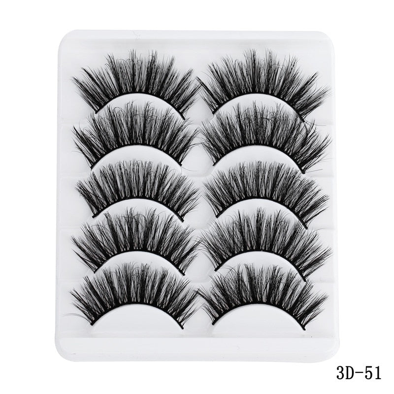 5 Pairs Multipack 5D Soft Mink Hair False Eyelashes Handmade Wispy Fluffy Long Lashes Nature Eye Makeup Tools Faux Eye Lashes - 4KsApparels