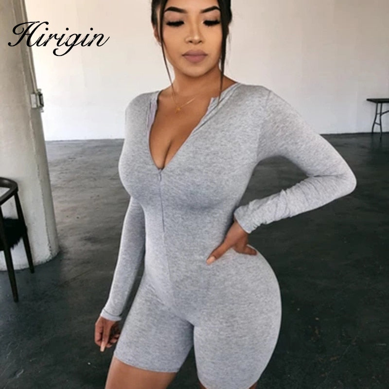 Black Gray Bodycon Playsuit Women Wear On Both Sides Sexy Jumpsuit Autumn 2020 Zip Up Party Club Romper Jumpsuits Shorts - 4KsApparels