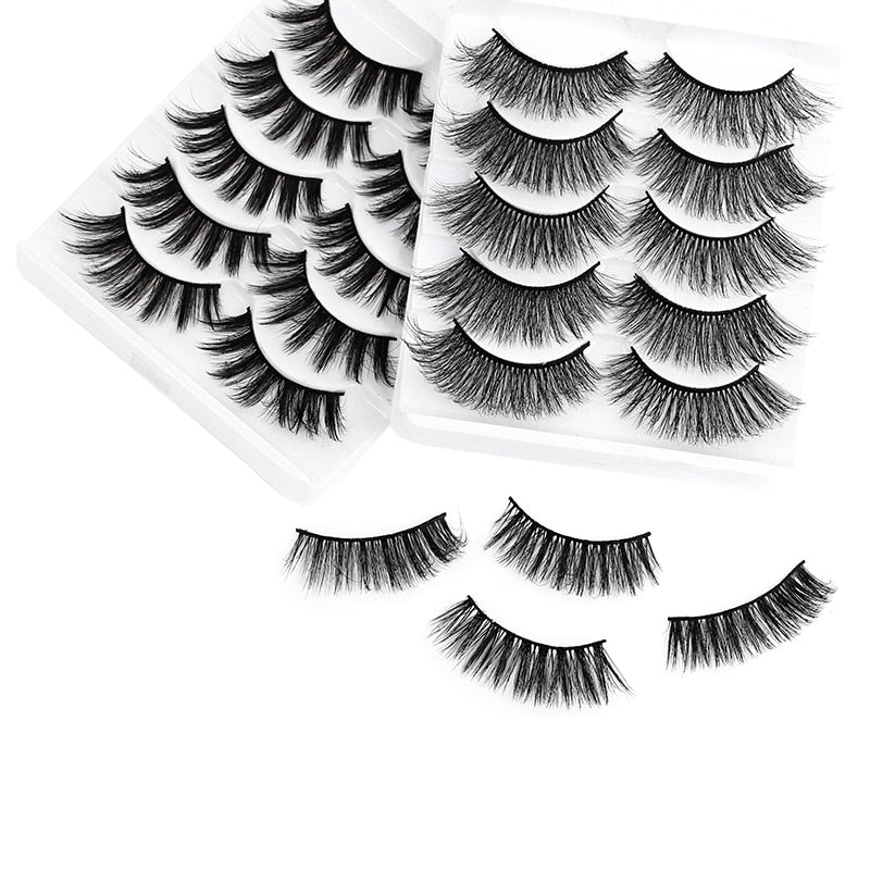 5 Pairs Multipack 5D Soft Mink Hair False Eyelashes Handmade Wispy Fluffy Long Lashes Nature Eye Makeup Tools Faux Eye Lashes - 4KsApparels