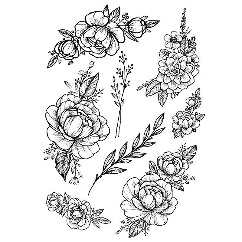 1 PC Fashion Women Girl Temporary Tattoo Sticker Black Roses Design Full Flower Arm Body Art Big Large Fake Tattoo Sticker - 4KsApparels