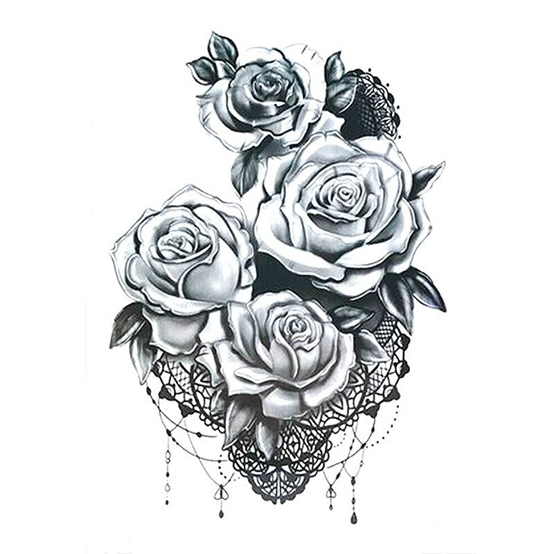 1 PC Fashion Women Girl Temporary Tattoo Sticker Black Roses Design Full Flower Arm Body Art Big Large Fake Tattoo Sticker - 4KsApparels