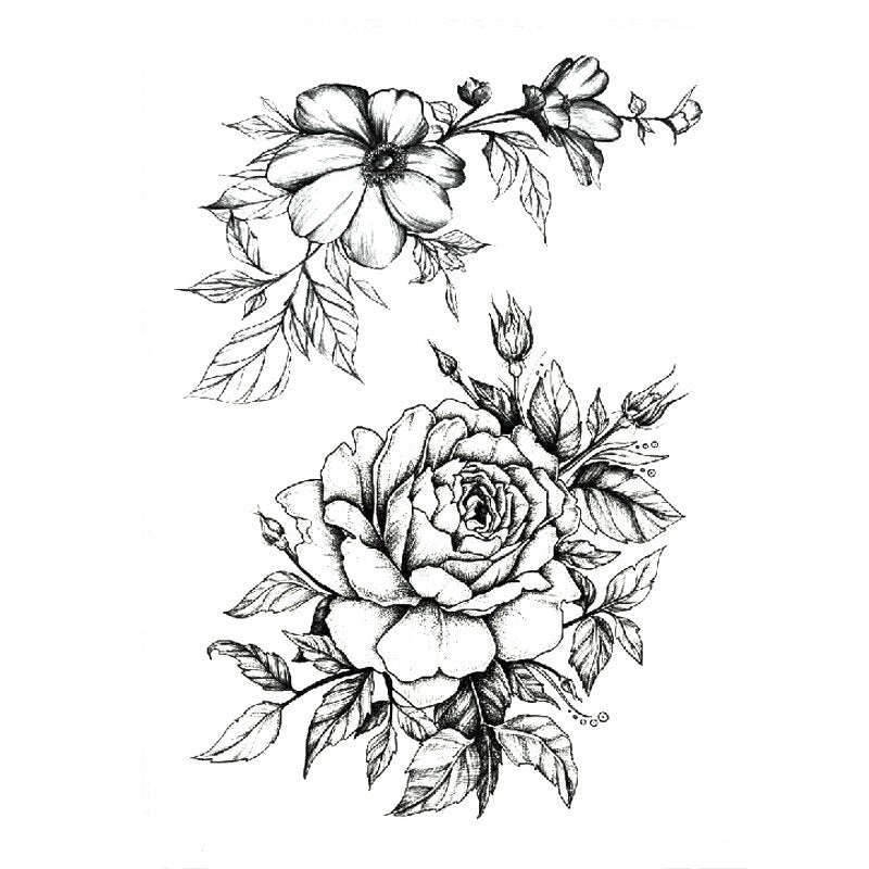 1 PC Fashion Women Girl Temporary Tattoo Sticker Black Roses Design Full Flower Arm Body Art Big Large Fake Tattoo Sticker - 4KsApparels