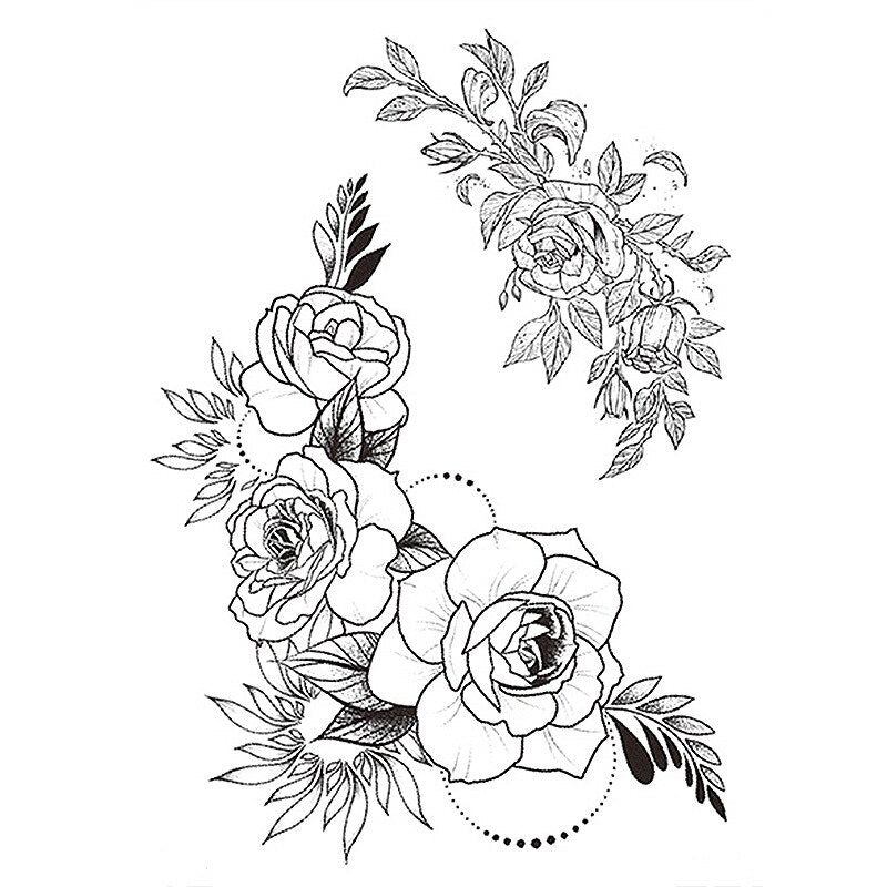 1 PC Fashion Women Girl Temporary Tattoo Sticker Black Roses Design Full Flower Arm Body Art Big Large Fake Tattoo Sticker - 4KsApparels