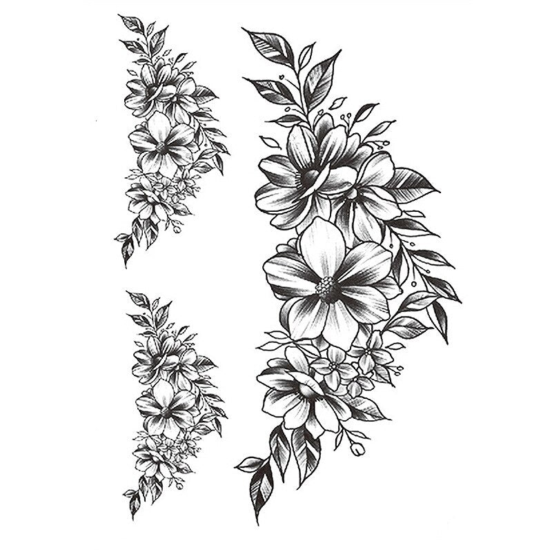 1 PC Fashion Women Girl Temporary Tattoo Sticker Black Roses Design Full Flower Arm Body Art Big Large Fake Tattoo Sticker - 4KsApparels