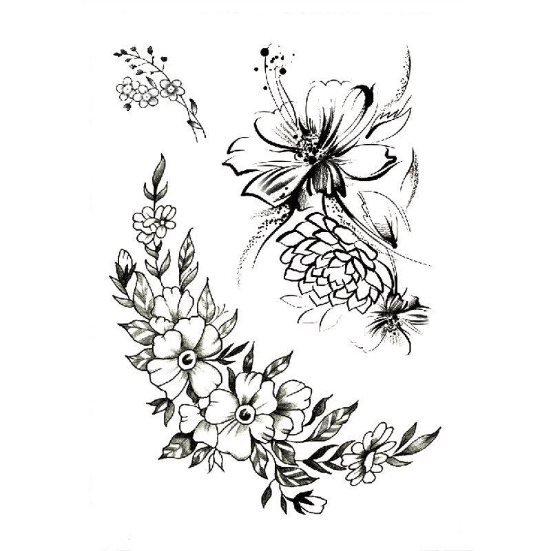 1 PC Fashion Women Girl Temporary Tattoo Sticker Black Roses Design Full Flower Arm Body Art Big Large Fake Tattoo Sticker - 4KsApparels