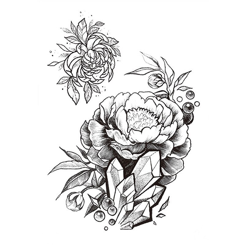 1 PC Fashion Women Girl Temporary Tattoo Sticker Black Roses Design Full Flower Arm Body Art Big Large Fake Tattoo Sticker - 4KsApparels