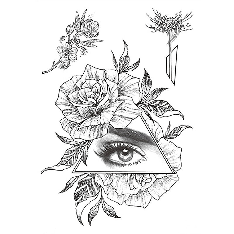 1 PC Fashion Women Girl Temporary Tattoo Sticker Black Roses Design Full Flower Arm Body Art Big Large Fake Tattoo Sticker - 4KsApparels