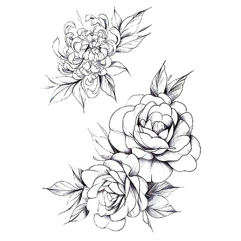 1 PC Fashion Women Girl Temporary Tattoo Sticker Black Roses Design Full Flower Arm Body Art Big Large Fake Tattoo Sticker - 4KsApparels