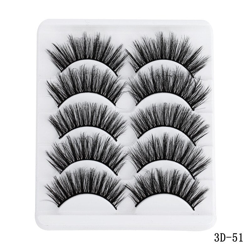 5 Pairs Multipack 5D Soft Mink Hair False Eyelashes Handmade Wispy Fluffy Long Lashes Nature Eye Makeup Tools Faux Eye Lashes - 4KsApparels