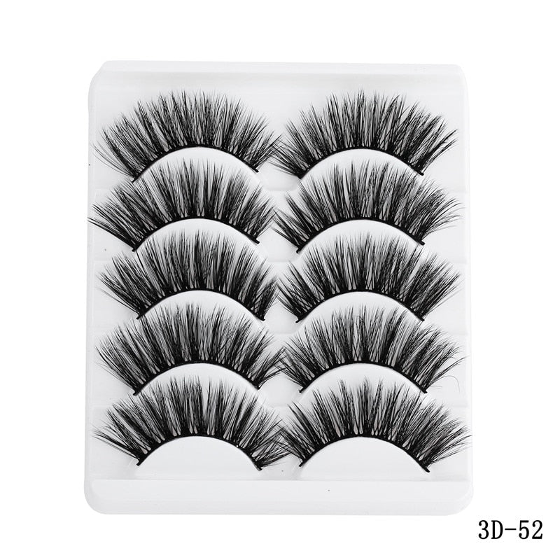 5 Pairs Multipack 5D Soft Mink Hair False Eyelashes Handmade Wispy Fluffy Long Lashes Nature Eye Makeup Tools Faux Eye Lashes - 4KsApparels