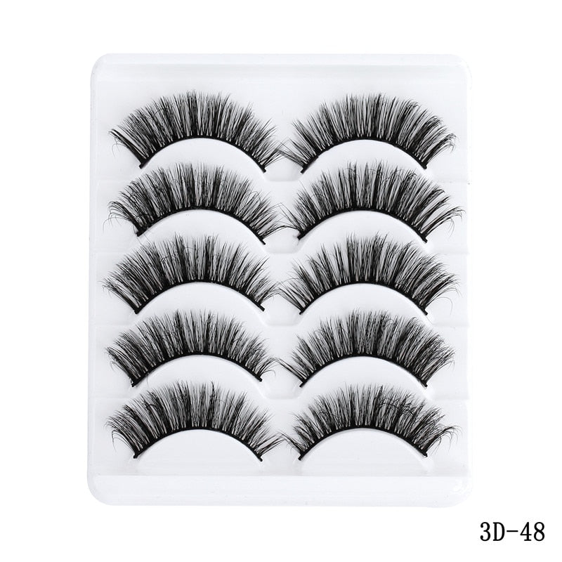 5 Pairs Multipack 5D Soft Mink Hair False Eyelashes Handmade Wispy Fluffy Long Lashes Nature Eye Makeup Tools Faux Eye Lashes - 4KsApparels